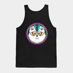 Pomeranian Or Samoyed Dog With Mask For Mardi Gras Tank Top